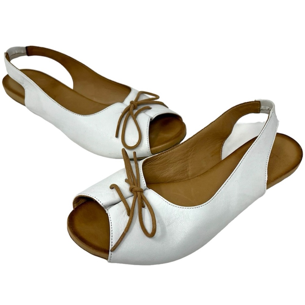Bueno Keely sling back flat White Leather Sandals EU38